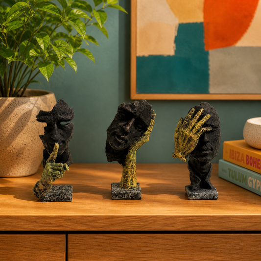 Trio of “Silent Expressions” Abstract Face & Hand Sculptures