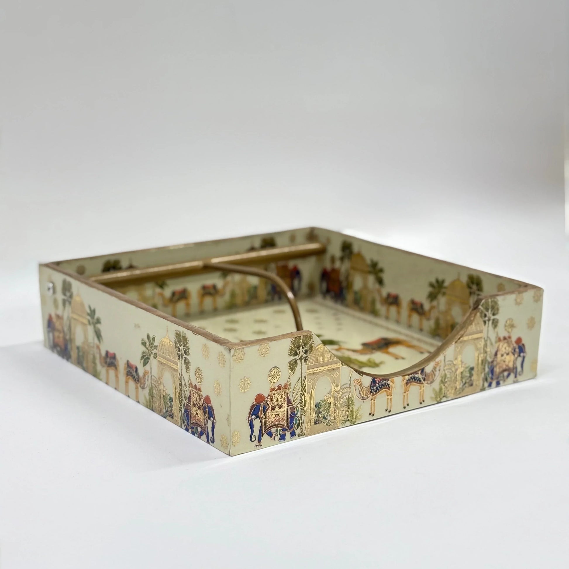 Tissue organiser with brass handle 