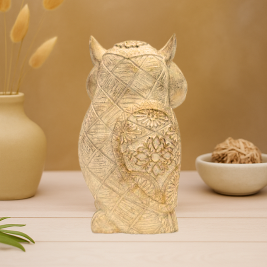 Rustic Charm Floral White Owl Showpiece – Handcrafted Ceramic Home Decor