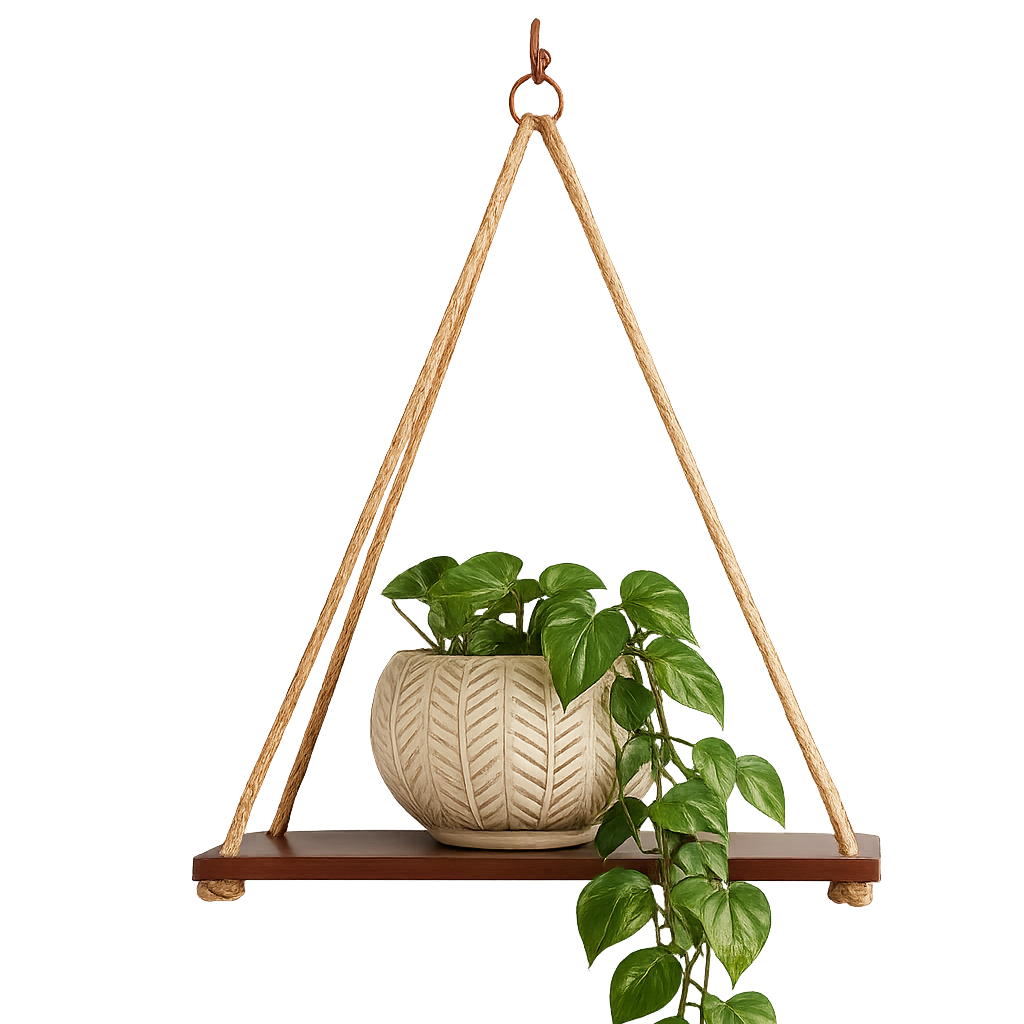 Serene Weave Wooden Hanging Shelf with Rope