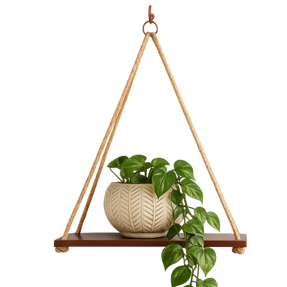 Serene Weave Wooden Hanging Shelf with Rope