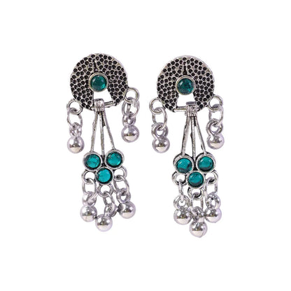 Antique Silver Teal Stone Drop Earrings