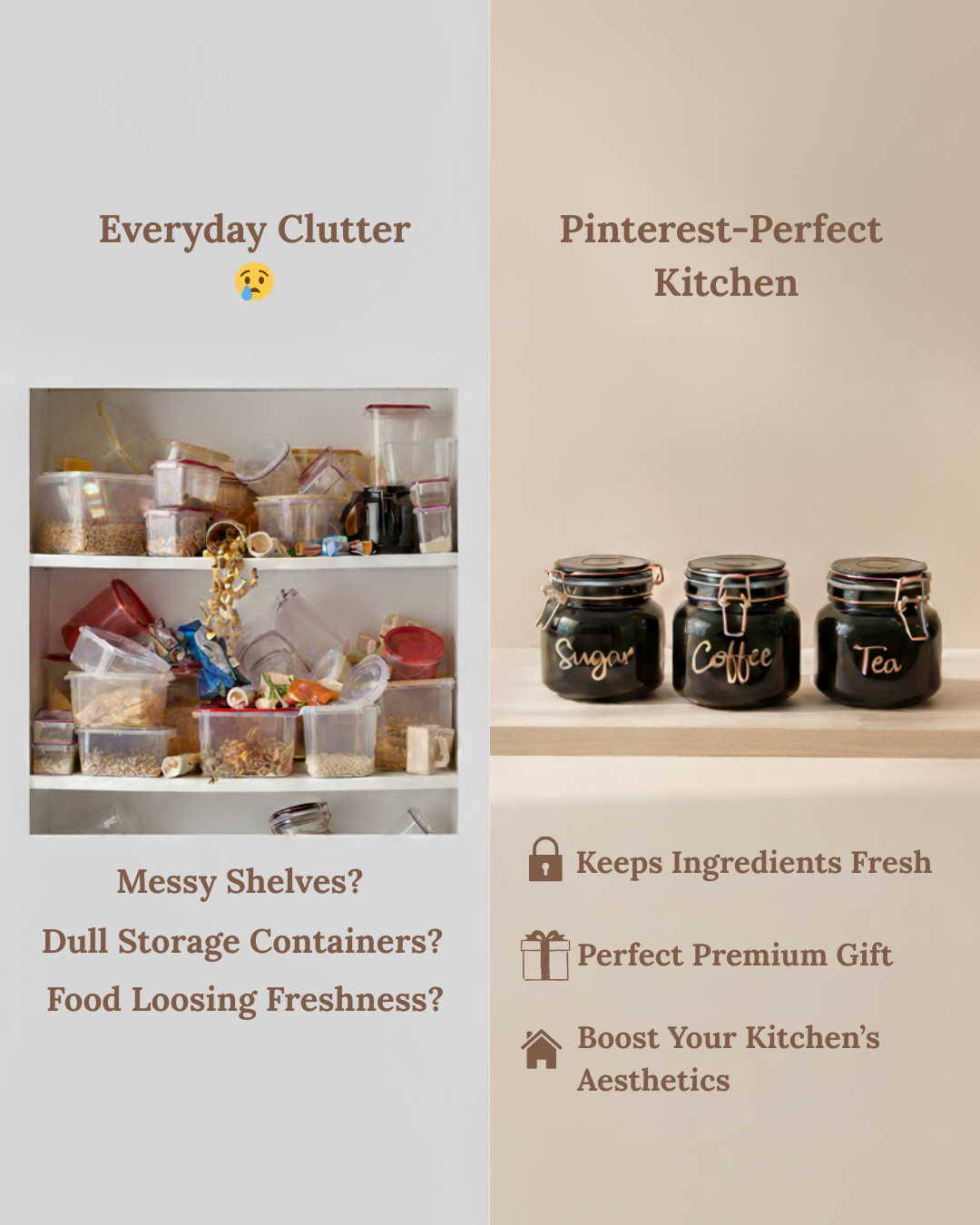 Black Glass Storage Jars with Rose Gold Lids