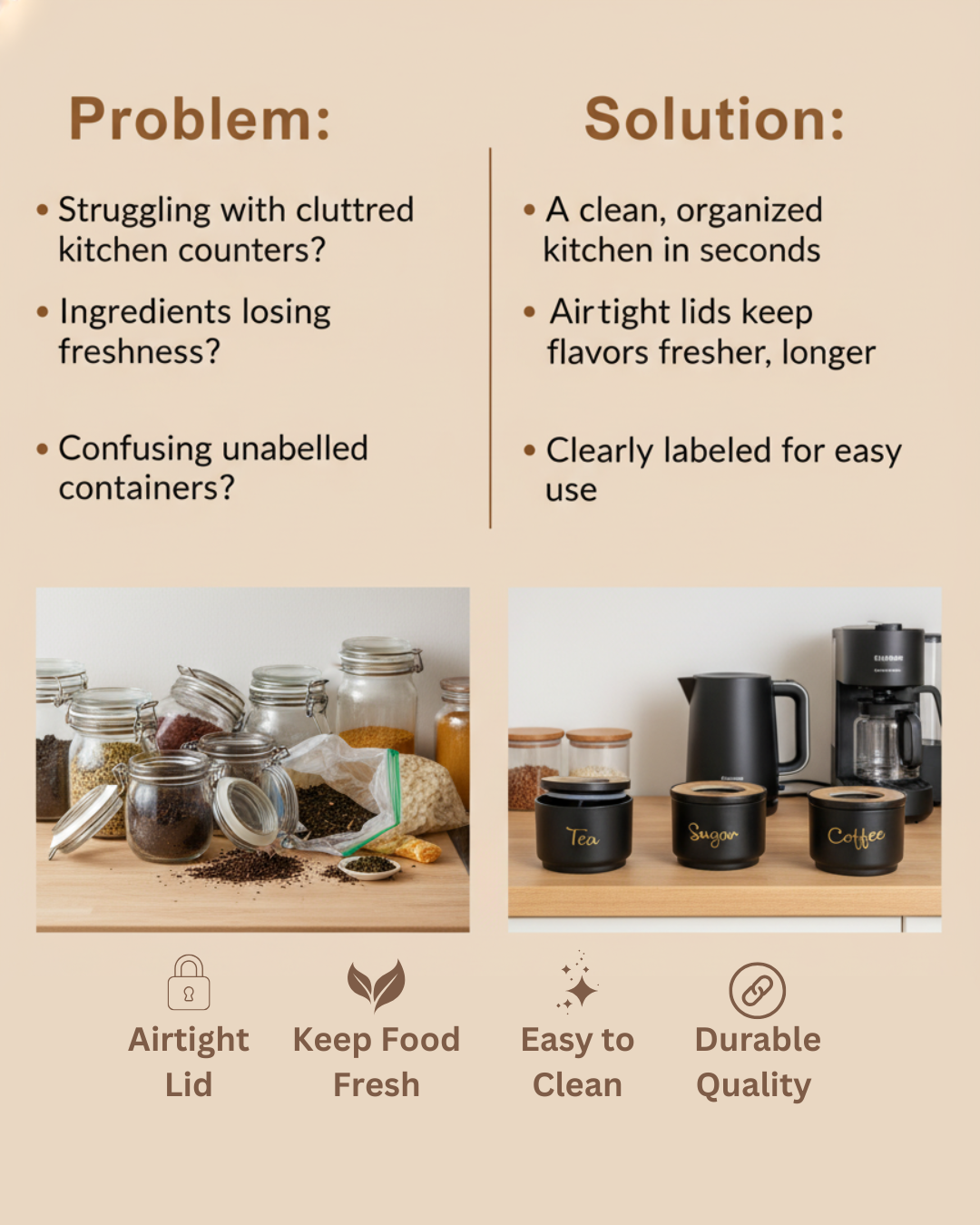 Matte Black Tea Coffee Sugar Container Set