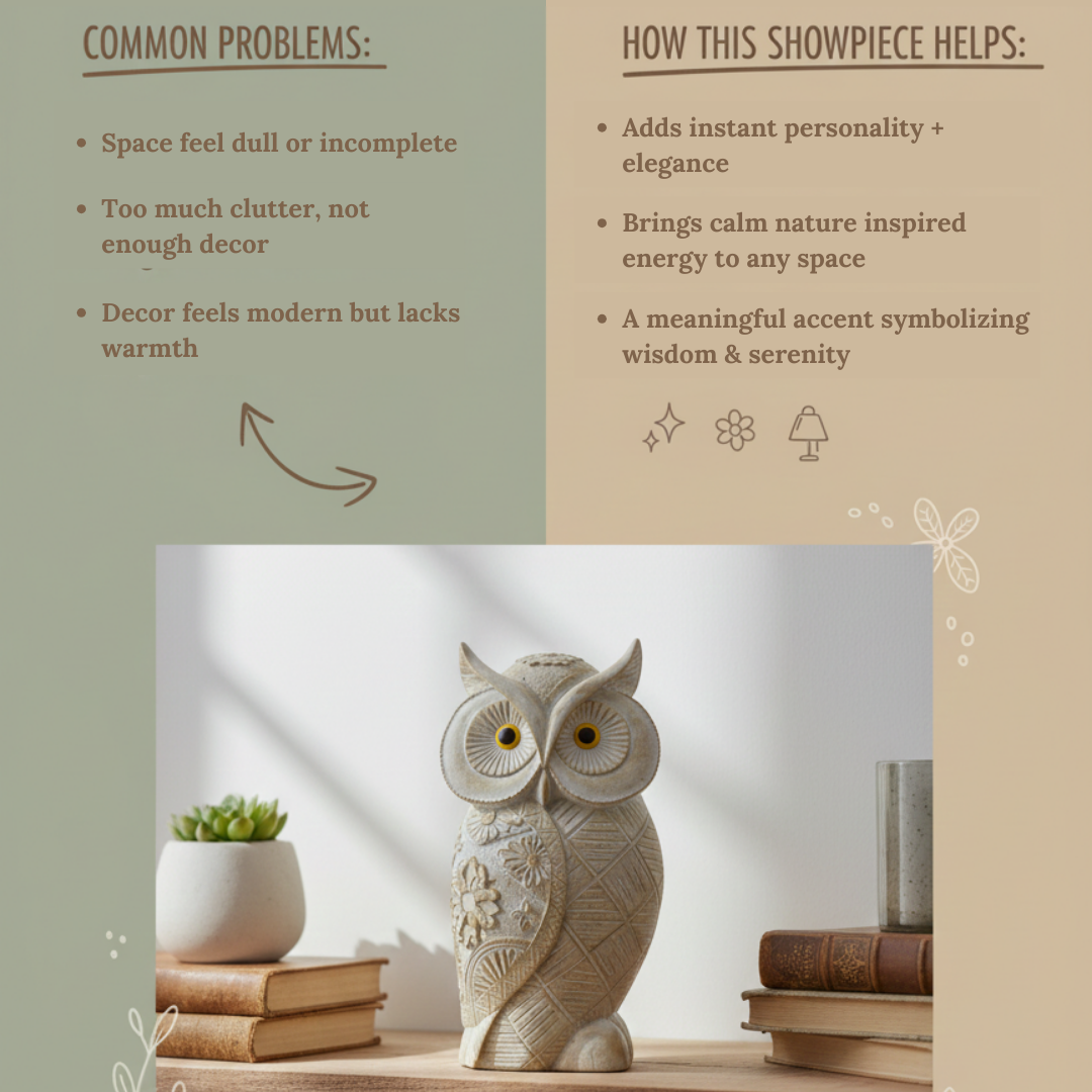 Rustic Charm Floral White Owl Showpiece – Handcrafted Ceramic Home Decor
