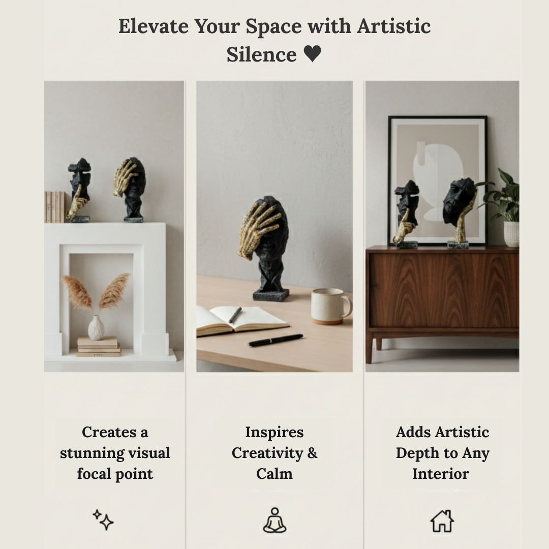 Trio of “Silent Expressions” Abstract Face & Hand Sculptures