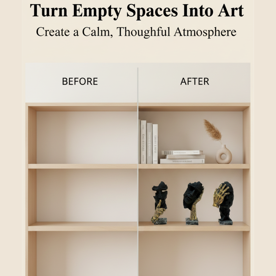 Trio of “Silent Expressions” Abstract Face & Hand Sculptures