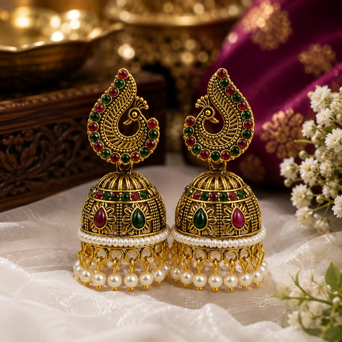 Regal Peacock Jhumka Earrings
