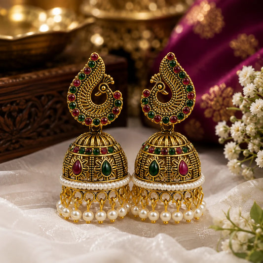 Regal Peacock Jhumka Earrings
