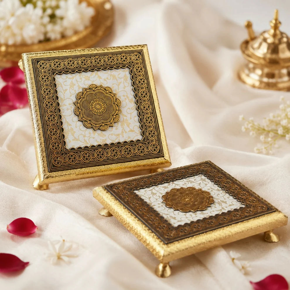 Traditional Pooja Chowki with Elegant Floral Design