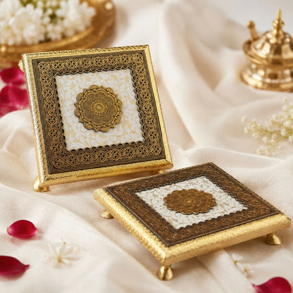 Traditional Pooja Chowki with Elegant Floral Design