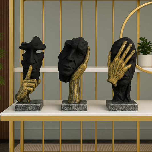 Trio of “Silent Expressions” Abstract Face & Hand Sculptures
