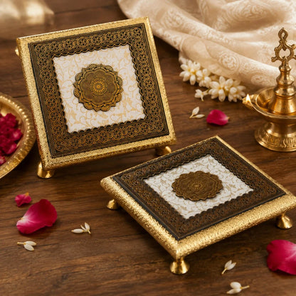 Traditional Pooja Chowki with Elegant Floral Design