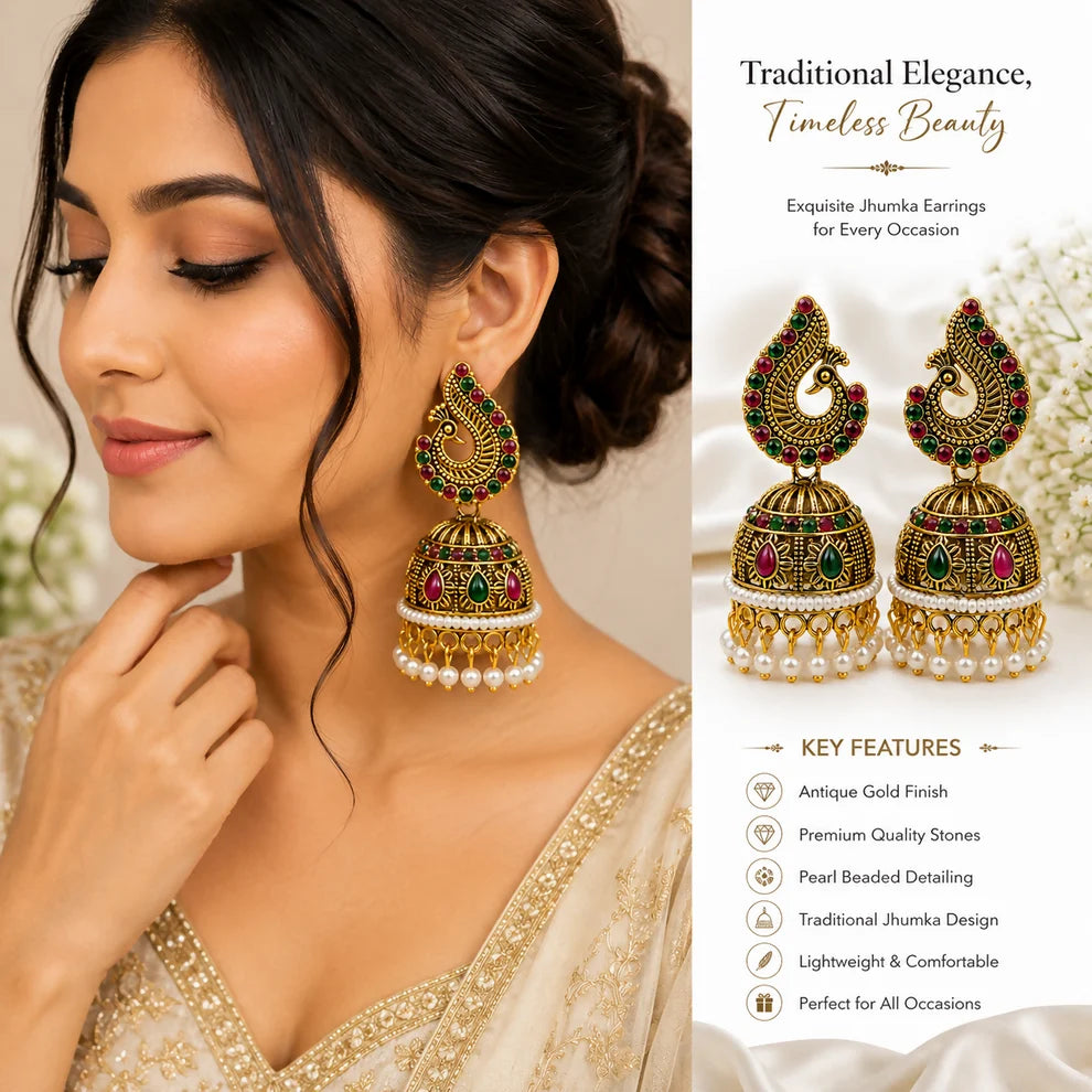 Regal Peacock Jhumka Earrings