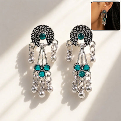 Antique Silver Teal Stone Drop Earrings